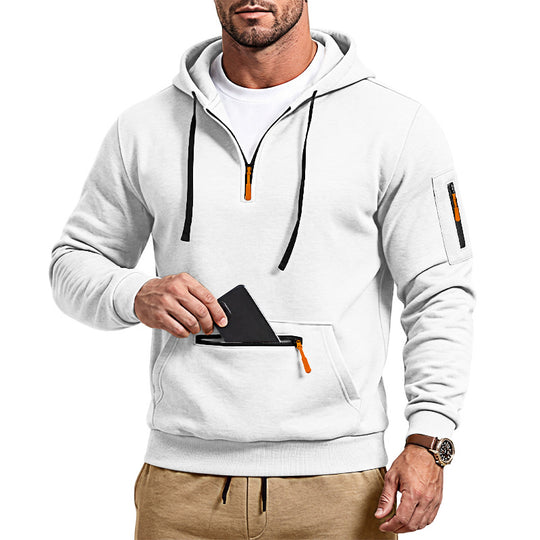 Herren sportlicher Kapuzenpullover mit halbem Reißverschluss und verschließbarer Kängurutasche EB