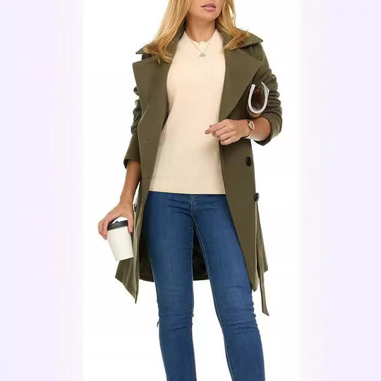 Damen Trenchcoat mit asymmetrischem Saum und breitem Kragen EB