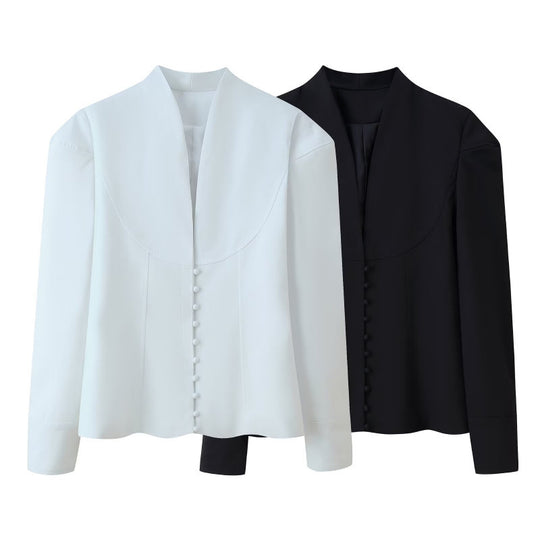 Damen Blazerjacke mit klassischem Kragen und eleganten Knopfdetails EB