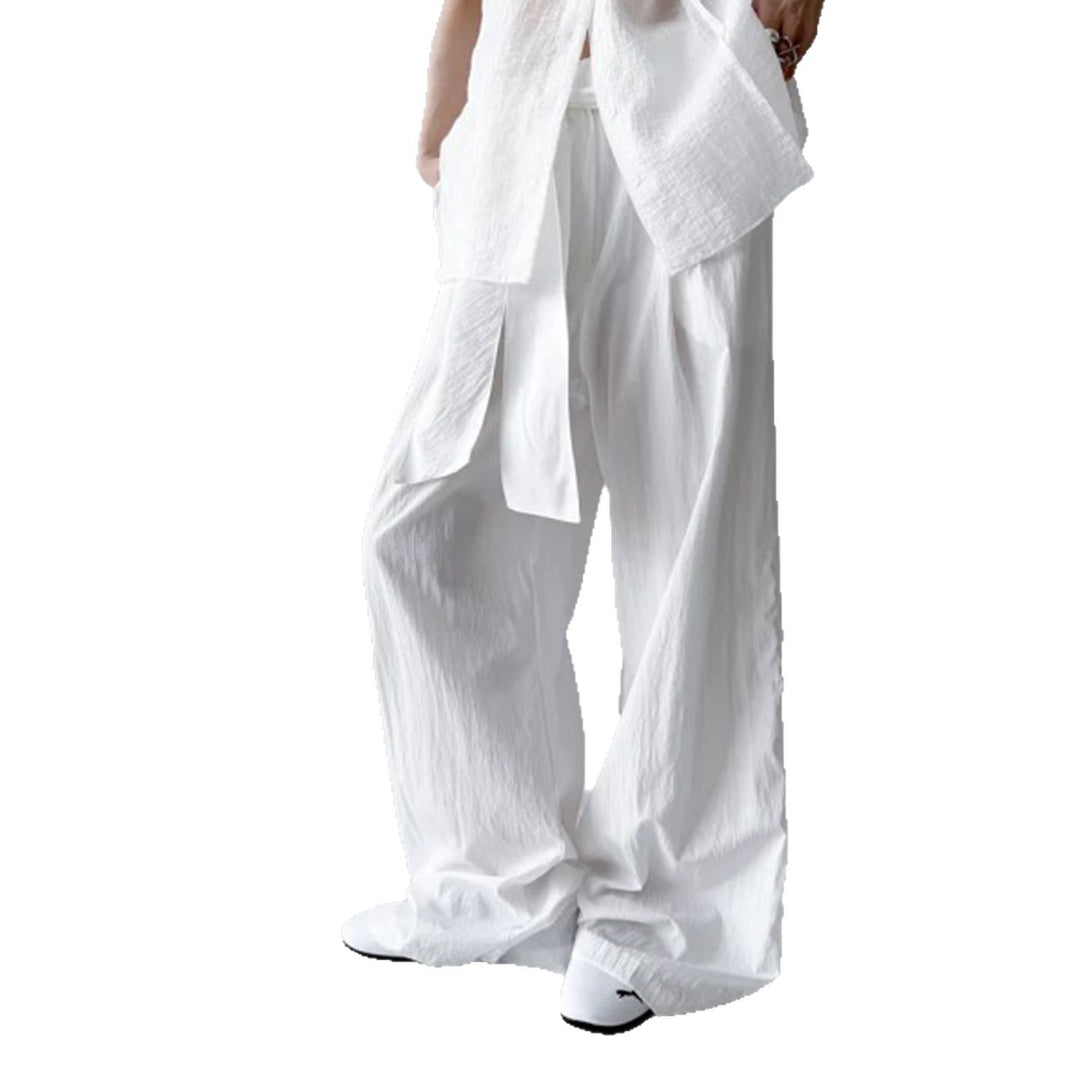 Damen nan Highwaist Leinenhose mit weitem Bein und dekorativem Bindegürtel EB