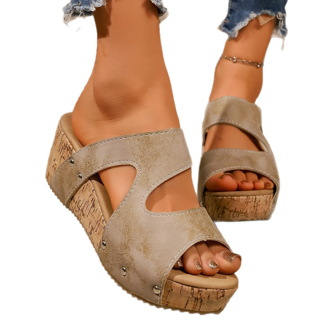 Damen Wedge-Pantoletten mit modischem Korkelement und verstellbarem Riemendesign EB