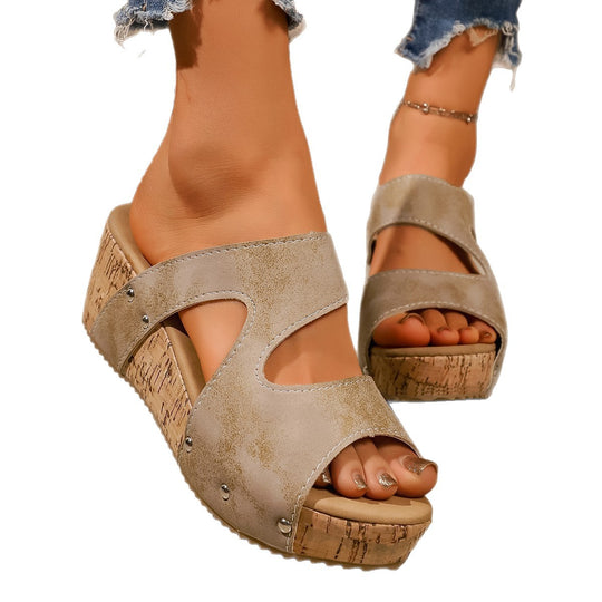 Damen Wedge-Pantoletten mit modischem Korkelement und verstellbarem Riemendesign EB
