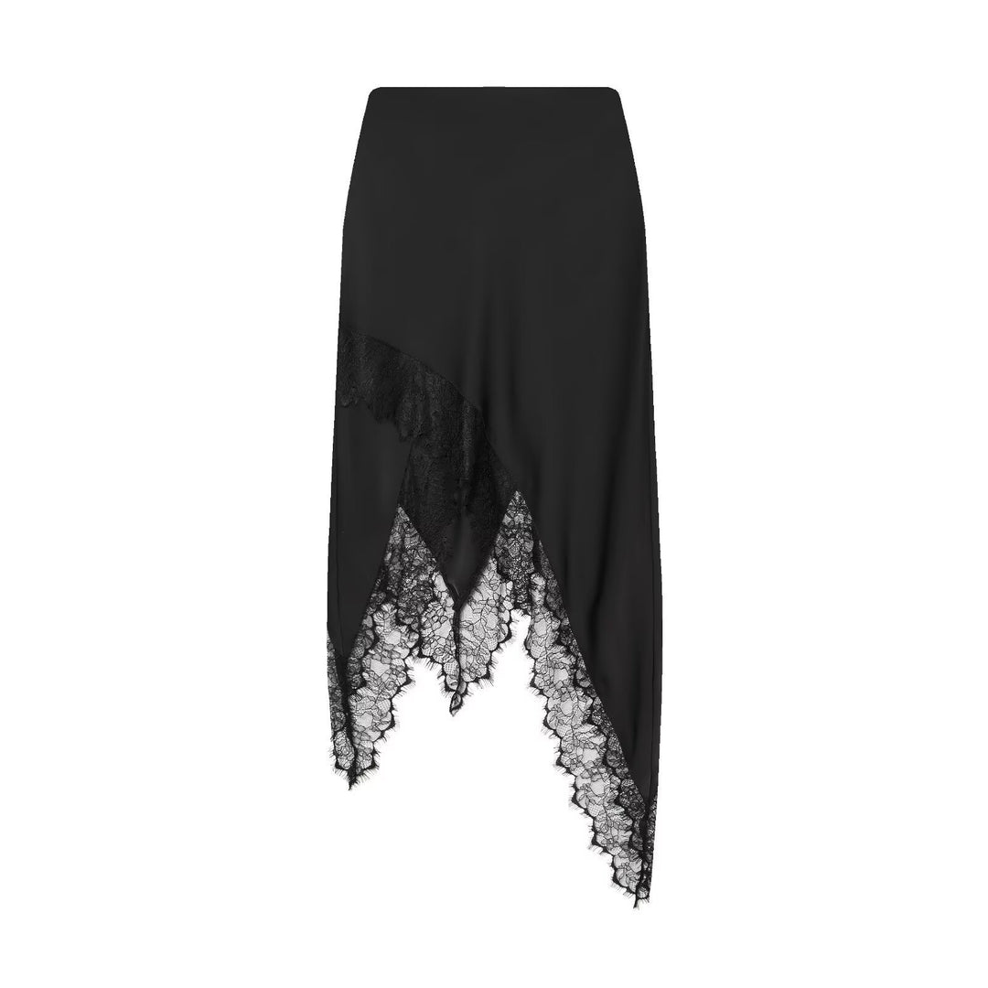 Damen Maxi-Rock mit asymmetrischer Spitzenbesatz und elegantem Saum EB