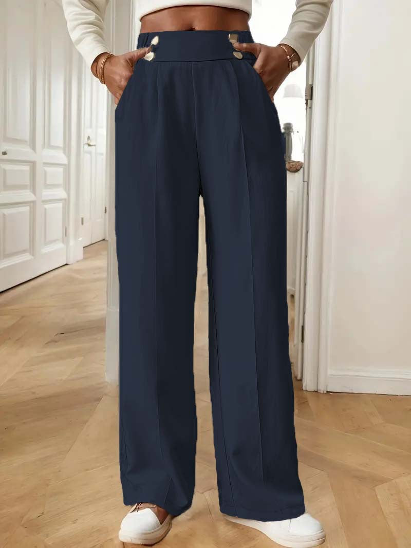 Damen Elegante und luftige Hochbundhose mit weitem Bein und praktischen Taschen EB
