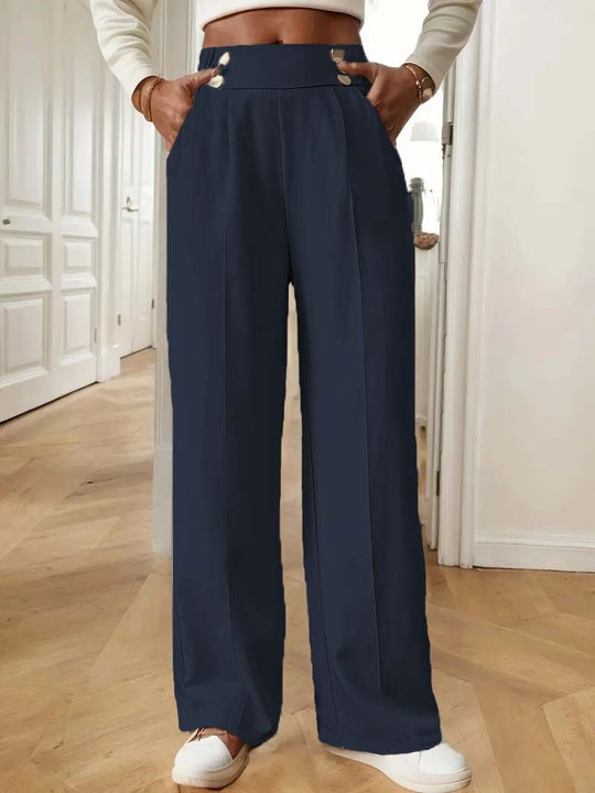 Damen Elegante und luftige Hochbundhose mit weitem Bein und praktischen Taschen EB