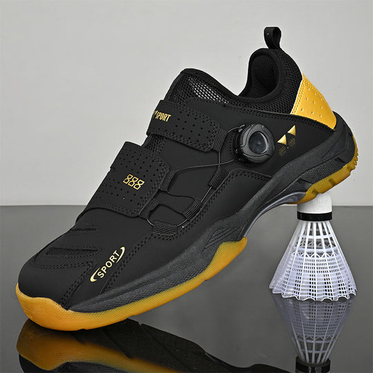 Unisex leichte Badminton‑Hallenschuhe mit rutschfester Gummilaufsohle, doppelte Klett‑Fixierung und Drehverschluss EB