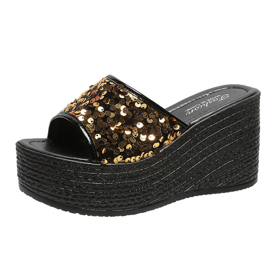Damen Glitzernde Plateau-Sandalen mit offener Zehenpartie und hohem Absatz EB