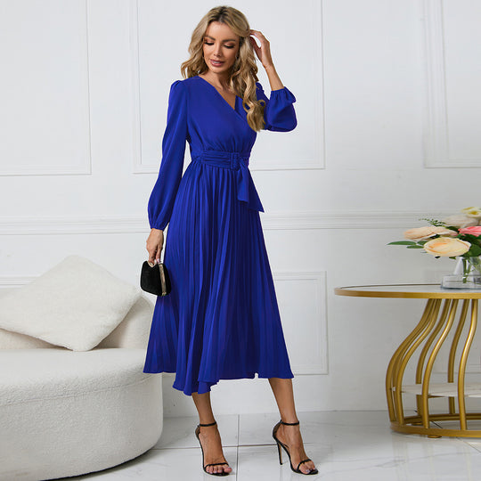 Damen Elegantes Wickelkleid mit dekorativen Falten und Taillengürtel EB