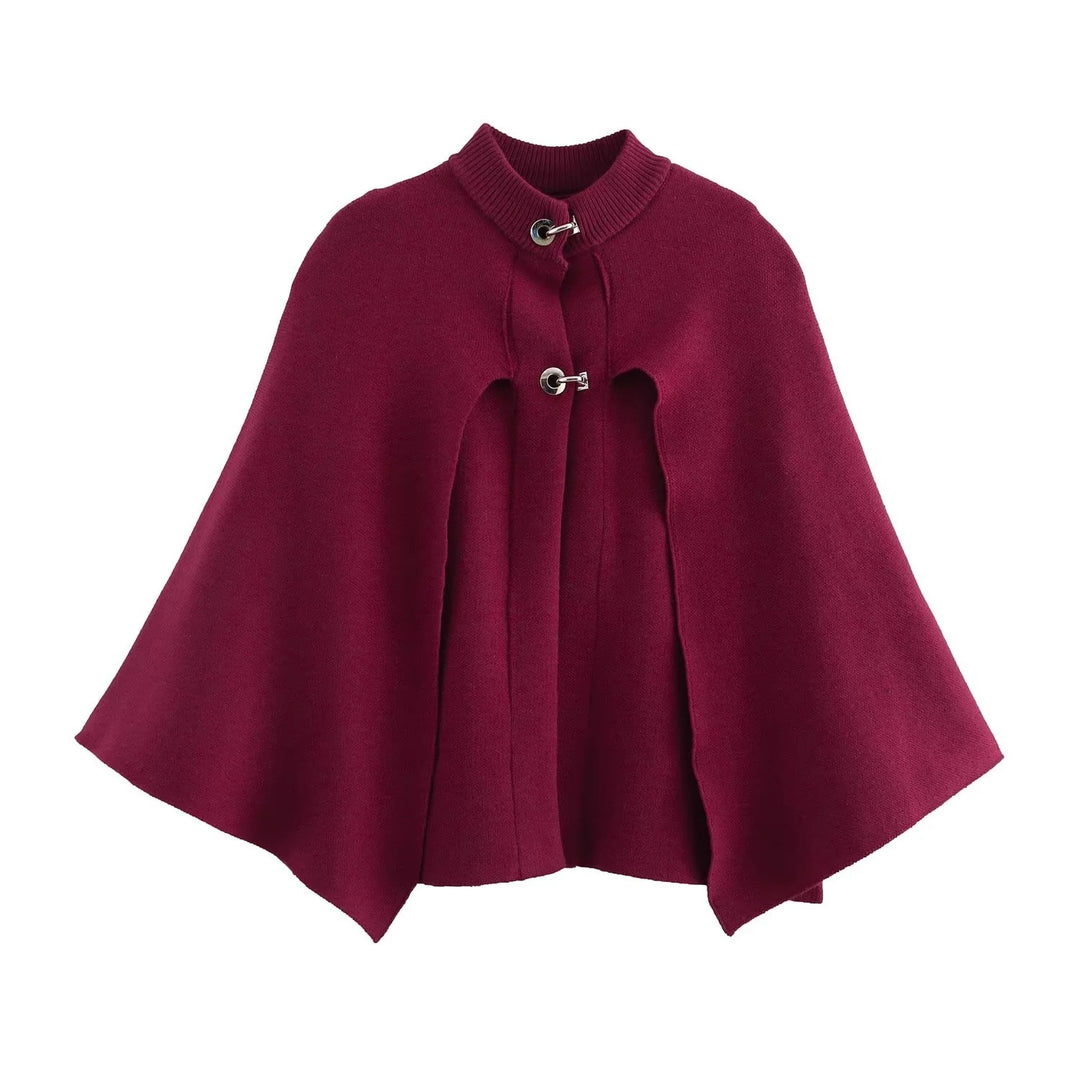 Damen modische Umhangjacke mit elegantem Stehkragen und dekorativen Knopfdetails EB