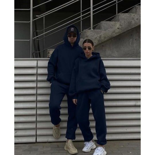 Unisex Oversize-Kapuzenpullover mit Kängurutasche und weiter Jogginghose aus French Terry EB
