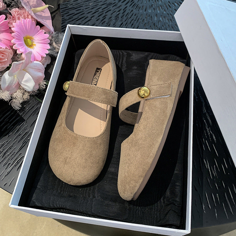 Damen elegante Ballerina-Schuhe mit verstellbarem Riemchen und goldener Schnalle EB