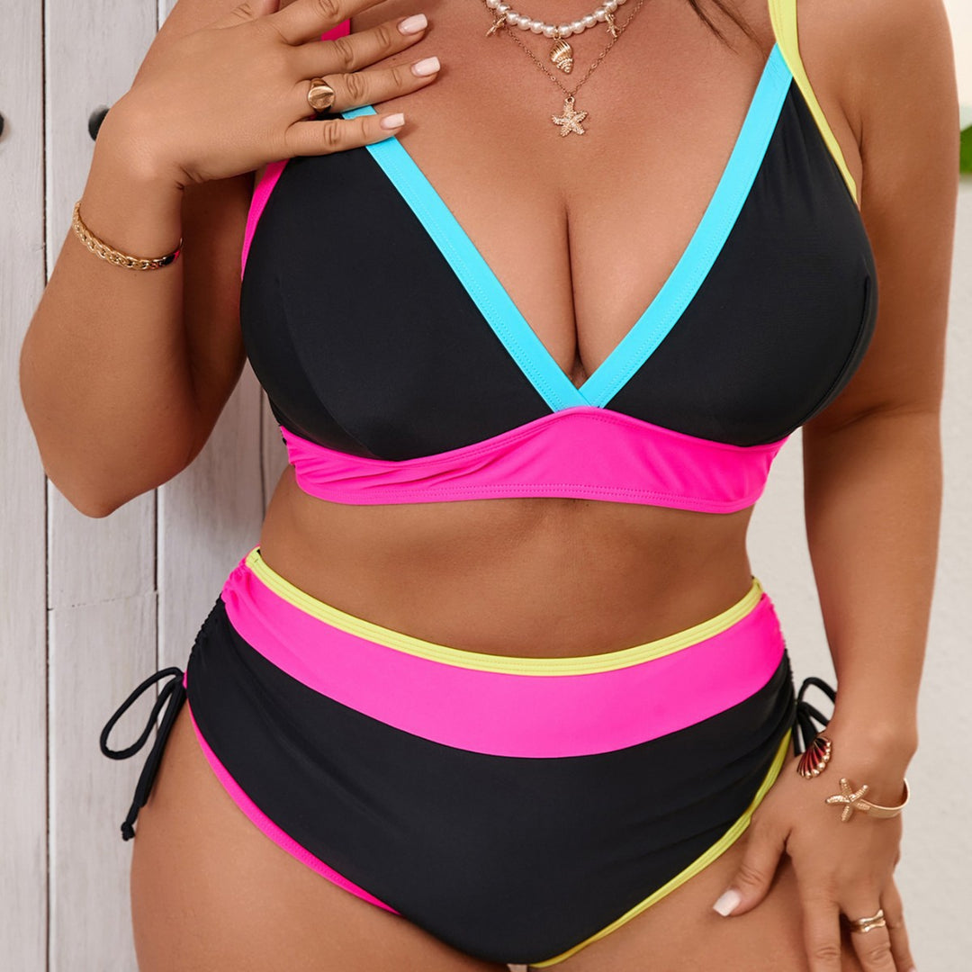 Damen Sportliches Bikini-Set mit hoch taillierten Höschen und modischem Farbkontrast EB