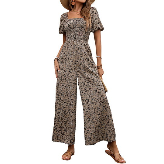 Damen Luftiger Sommeroverall mit Puffärmeln und elastischem Taillenband EB