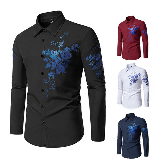 Herren Langarmhemd mit floralem Stickdesign EB