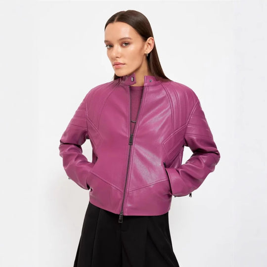 Damen Kunstleder Bikerjacke mit strukturiertem Design EB