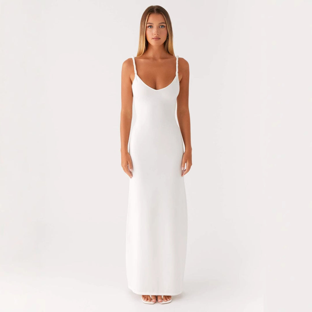 Damen Elegantes Maxirockkleid mit tiefem V-Ausschnitt und feinen Trägern EB