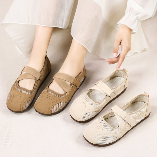 Damen nan atmungsaktive Mary-Jane-Walking-Halbschuh mit Klettverschluss und verstärkter Profilsohle EB
