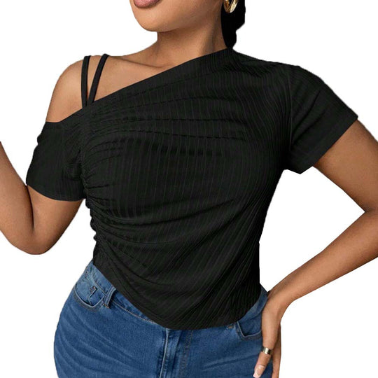 Damen asymmetrisches Oberteil mit dekorativem Rüschendetail und leichtem Stretch EB