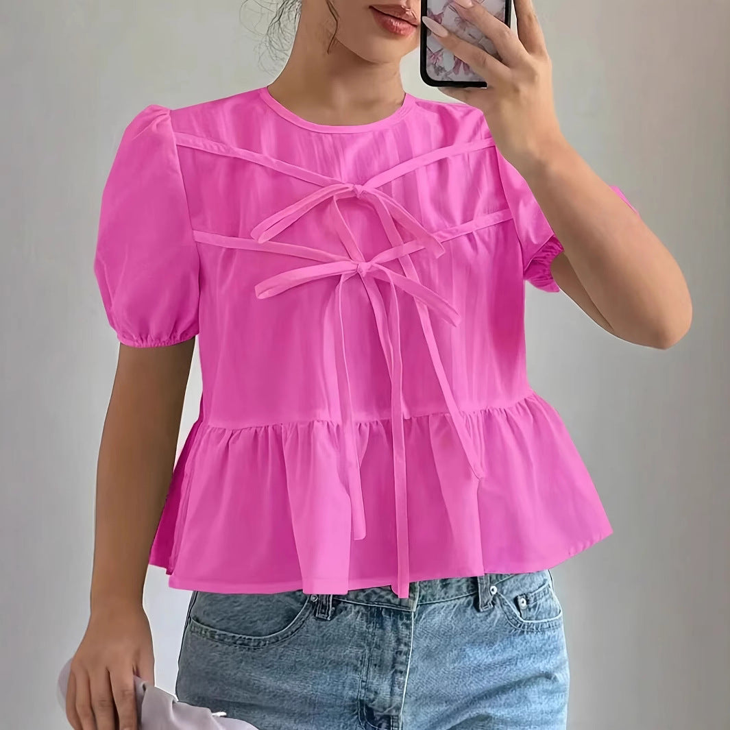 Damen Bluse mit Puffärmeln und verspieltem Rüschendesign EB