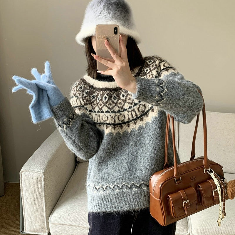 Damen Grobstrickpullover mit zeitgenössischen Norweger-Mustern EB
