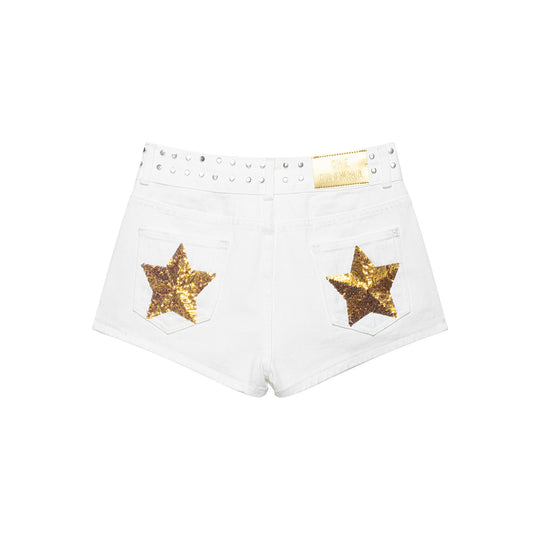 Damen modische Denim-Shorts mit dekorativem Nietenbund EB