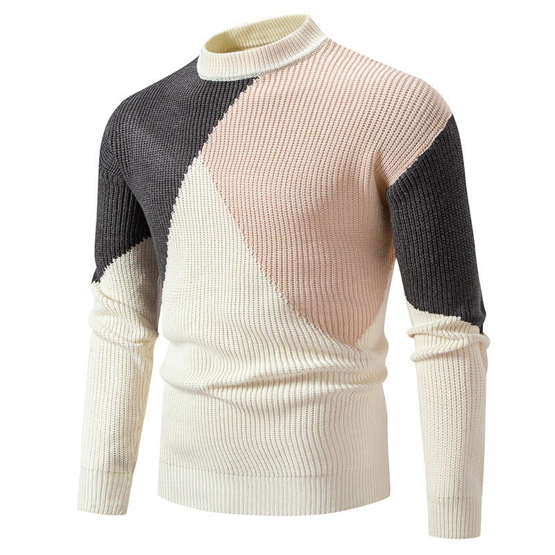 Herren modischer Rollkragenpullover mit grafischem Farbblockdesign EB