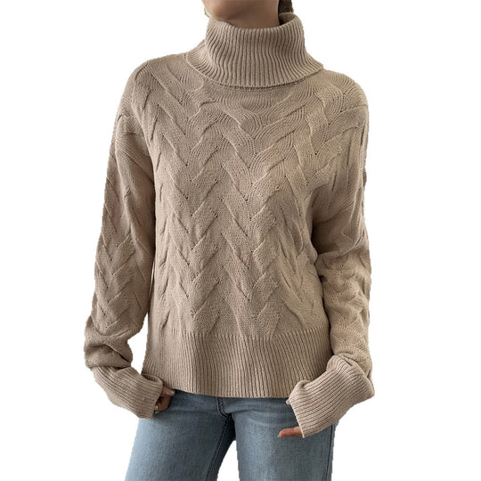 Damen nan grobstrick Rollkragenpullover mit Zopfstruktur, oversized Schnitt und längeren Ärmeln EB