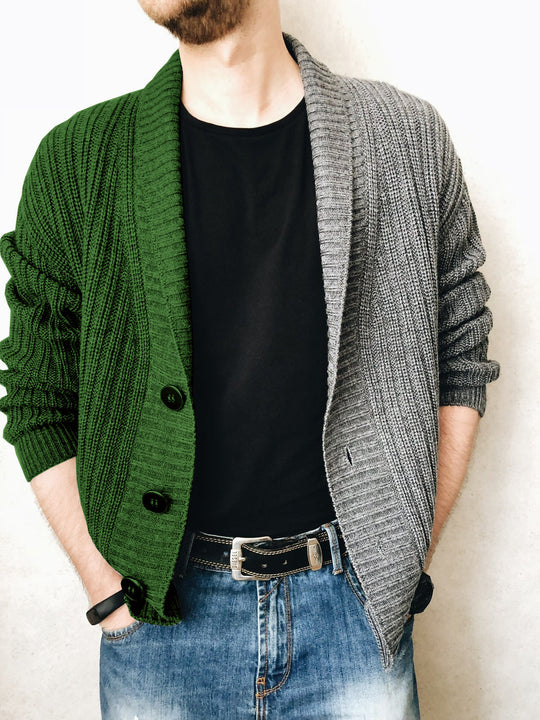 Herren Strickjacke mit modernem Strukturmuster und großen Knöpfen EB