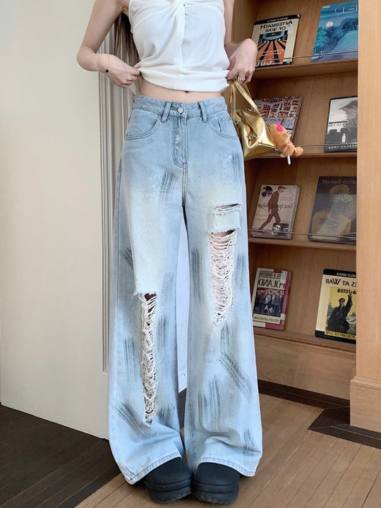 Damen Weit geschnittene Destroyed Jeans mit trendigen Details EB