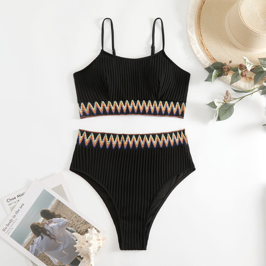 Damen integriertes Bikiniset mit geometrischem Muster EB