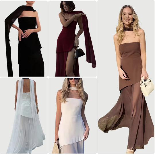 Damen Elegantes Maxikleid mit asymmetrischem Schnitt und schickem Schlitz EB