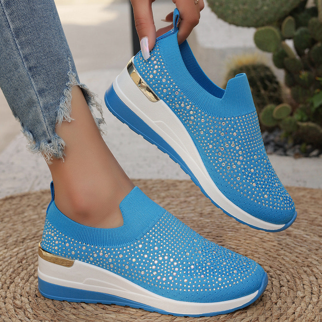 Damen modische und komfortable Sneakers mit Glitzer-Applikationen EB