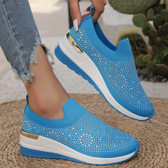 Damen modische und komfortable Sneakers mit Glitzer-Applikationen EB