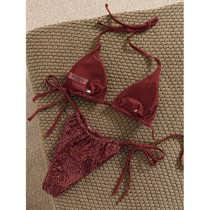 Damen Triangel-Bikini-Set mit verstellbaren Schnürdetails EB