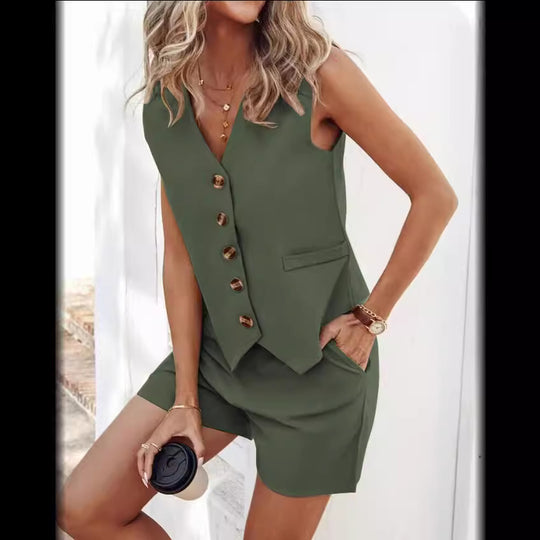 Damen ärmelloses Blusenset mit Shorts EB