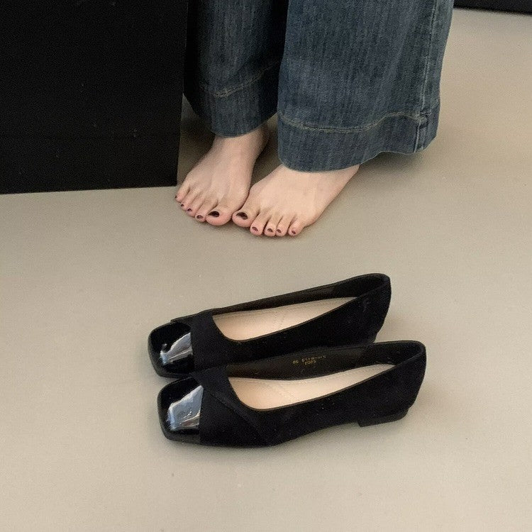 Damen Komfortable Ballerinas aus hochwertigem Wildleder mit eleganter Lackspitze EB