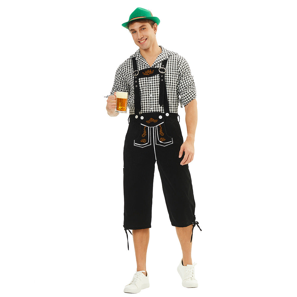 Herren nan traditionelle bayerische Trachtenlederhose knielang mit bestickten Hosenträgern EB