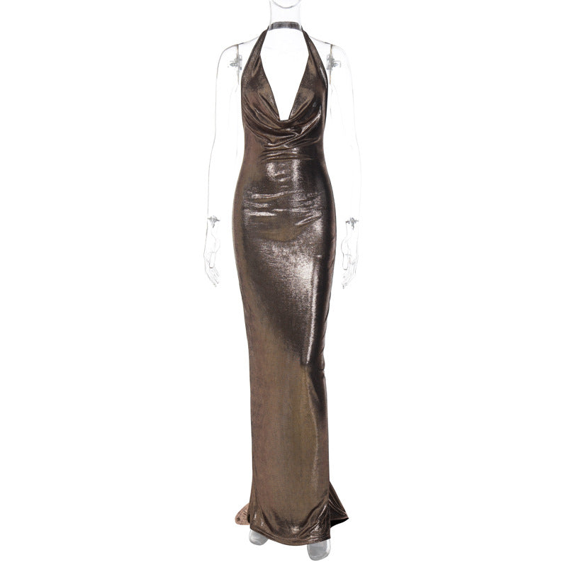 Damen Elegantes Wickelkleid mit tiefem V-Ausschnitt und schimmerndem Finish EB