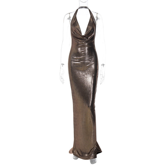 Damen Elegantes Wickelkleid mit tiefem V-Ausschnitt und schimmerndem Finish EB