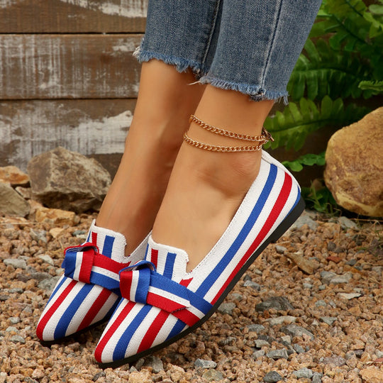 Damen Ballerinas mit modischem Streifenmuster und dekorativem Schleifen-Detail EB