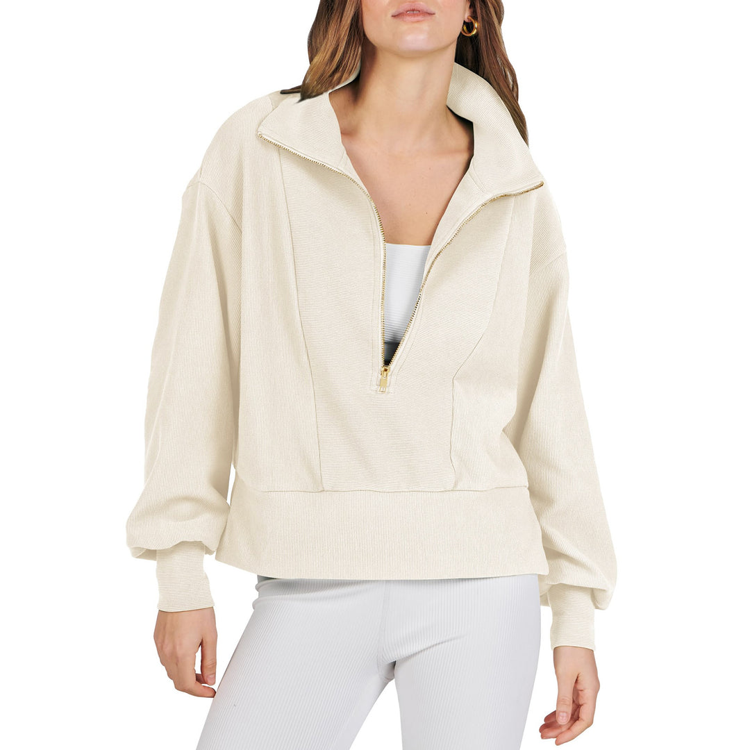 Damen sportlicher Pullover mit hohem Kragen und Reißverschluss EB