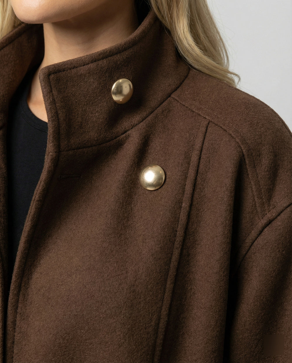 Damen Günstige Strickjacke Damen Slim kurzer Wollmix-Mantel mit Bindegürtel und Stehkragen EB