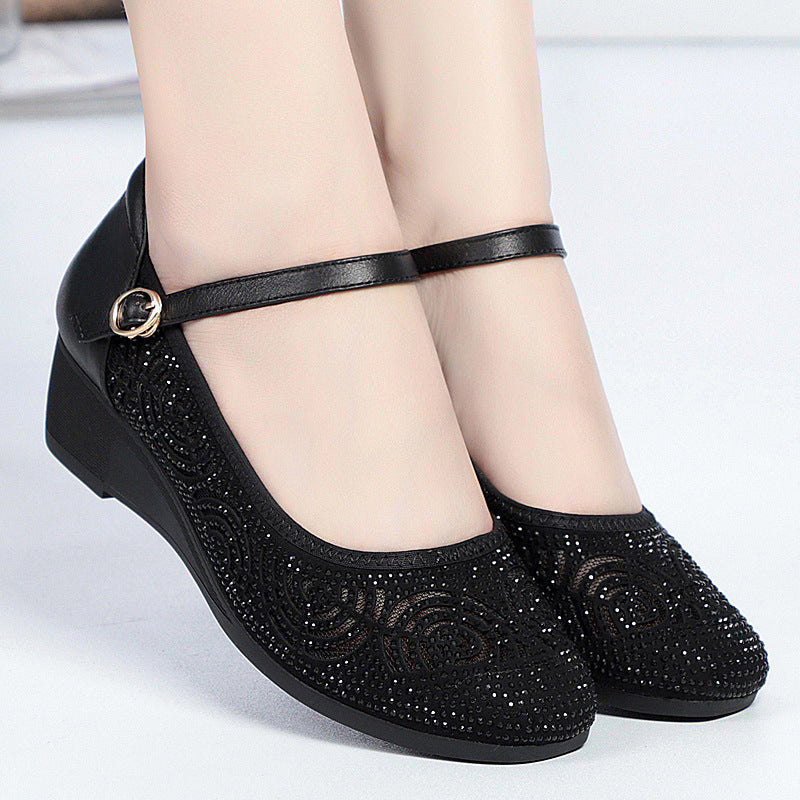 Damen Modische und funkelnde Ballerinas mit verstellbarem Riemen und rutschfester Sohle EB