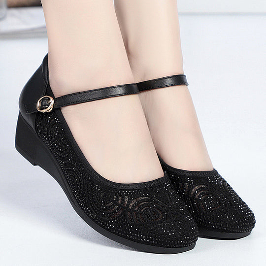 Damen Modische und funkelnde Ballerinas mit verstellbarem Riemen und rutschfester Sohle EB