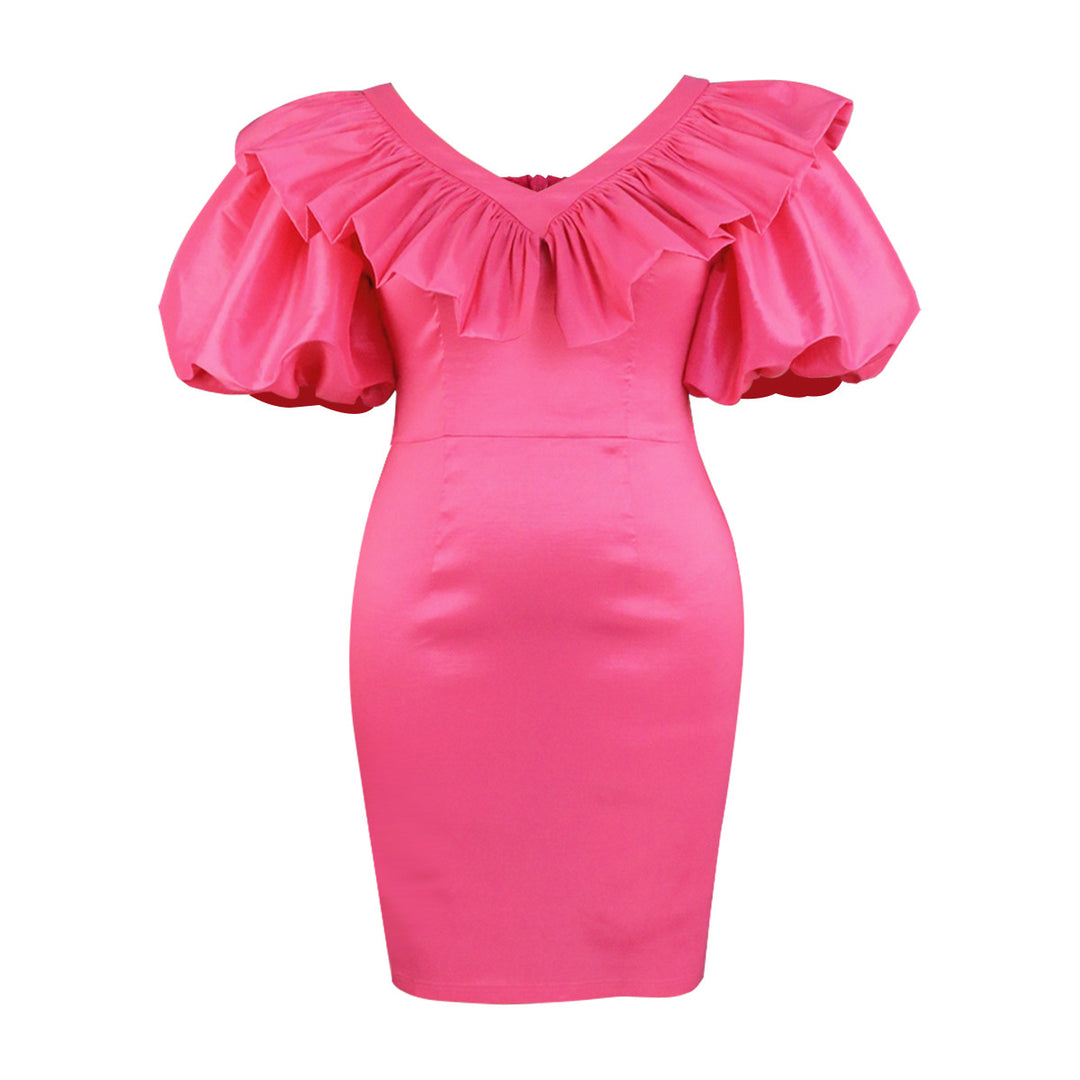 Damen figurbetontes Kleid mit voluminösen Rüschenärmeln EB 1778622988
