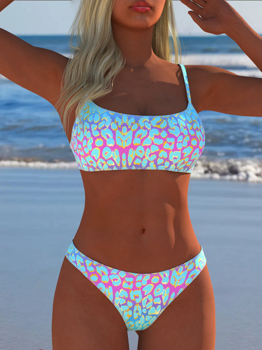 Damen Bikini-Set mit modischem Streifenmuster und verstellbaren Trägern EB