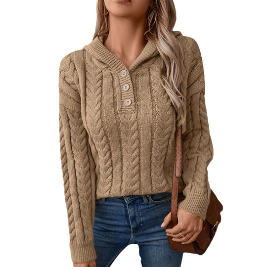 Damen Strickpulli mit Kapuze und Zopfmuster EB