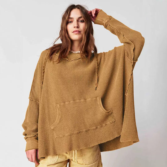Damen Lässiger Hoodie mit strukturiertem Design und praktischer Kängurutasche EB