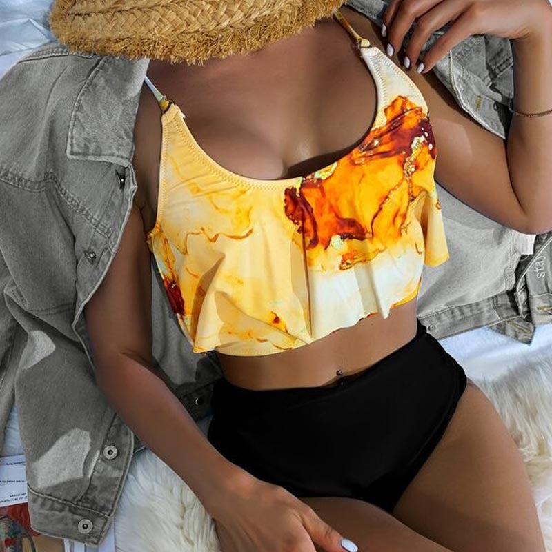 Damen Sportlicher Bikini mit floralen Rüschen EB