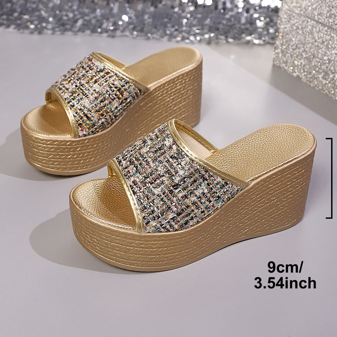 Damen Plateau-Pantoletten mit modischem Glitzerdetail und komfortablem Fußbett EB